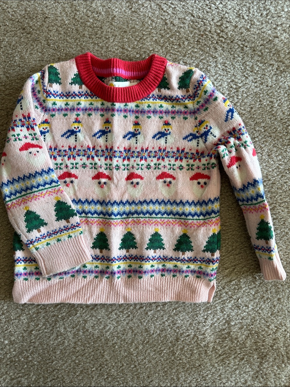 Boden Pink Holiday Crewneck Sweater with Red Rib